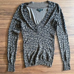 Express Design Studio Deep V-Neck Pull-over Leopard Print Sweater